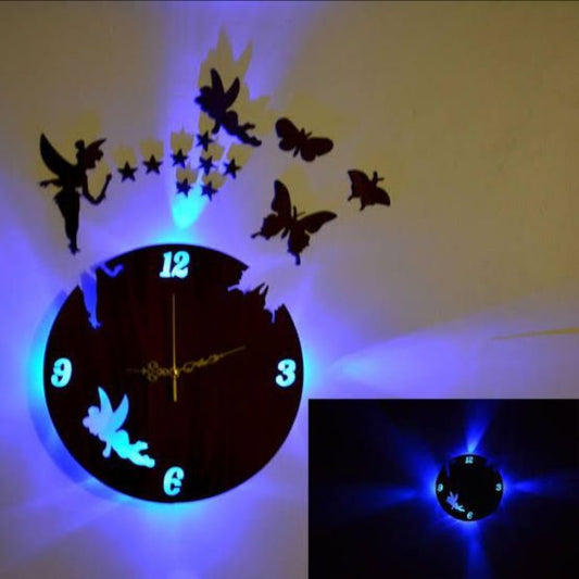 3d Wooden Butterfly Wall Clock With Light