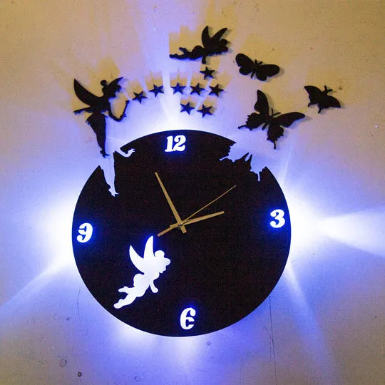 3d Wooden Butterfly Wall Clock With Light