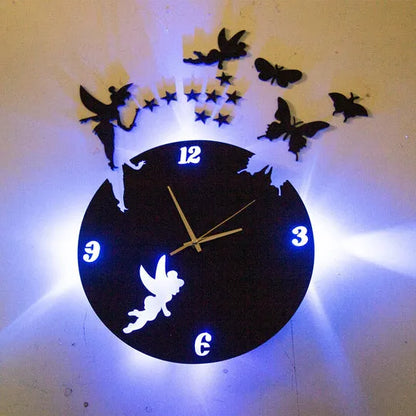 3d Wooden Butterfly Wall Clock With Light