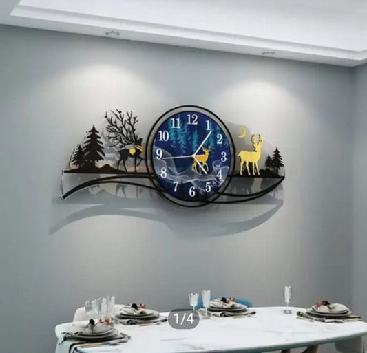 3d Wooden Wall Clock Blue Jungle With Light