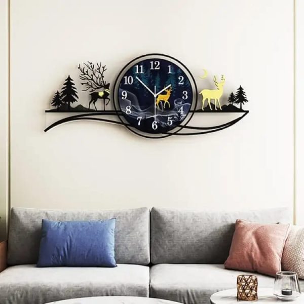 3d Wooden Wall Clock Blue Jungle With Light