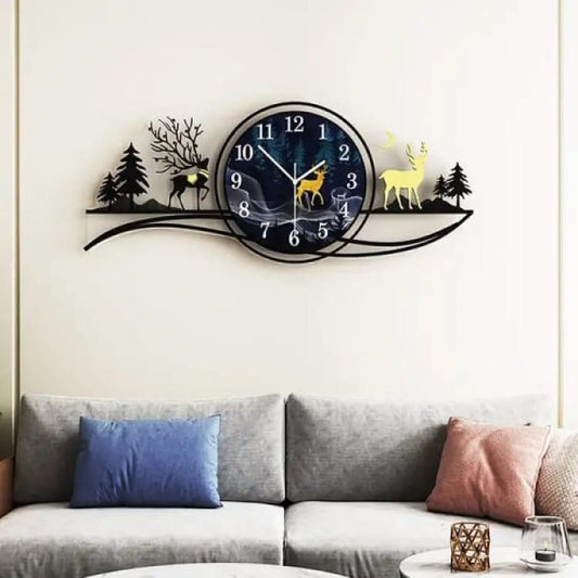 3d Wooden Wall Clock Blue Jungle With Light